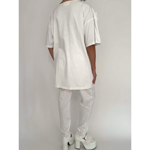 80s vintage white rainbow embellished cotton shirt pants matching two piece set - Picture 3 of 10